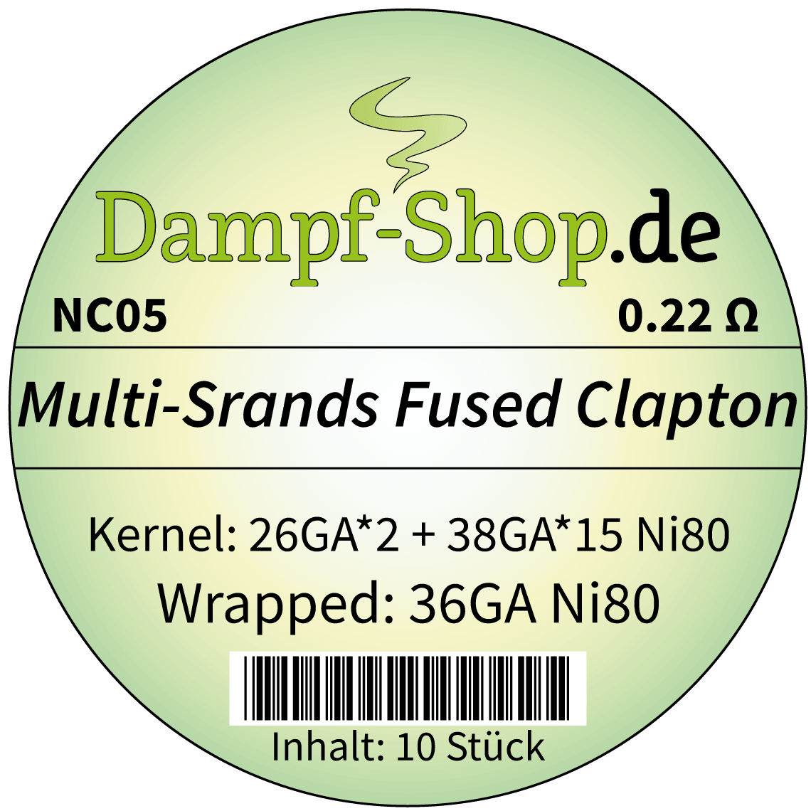 NC05 - 10x Ni80 Multi-Srands Fused Clapton - [(0.40 mm *2 + 0.10 mm*15) + 0.12 mm) - 0.22 Ohm
