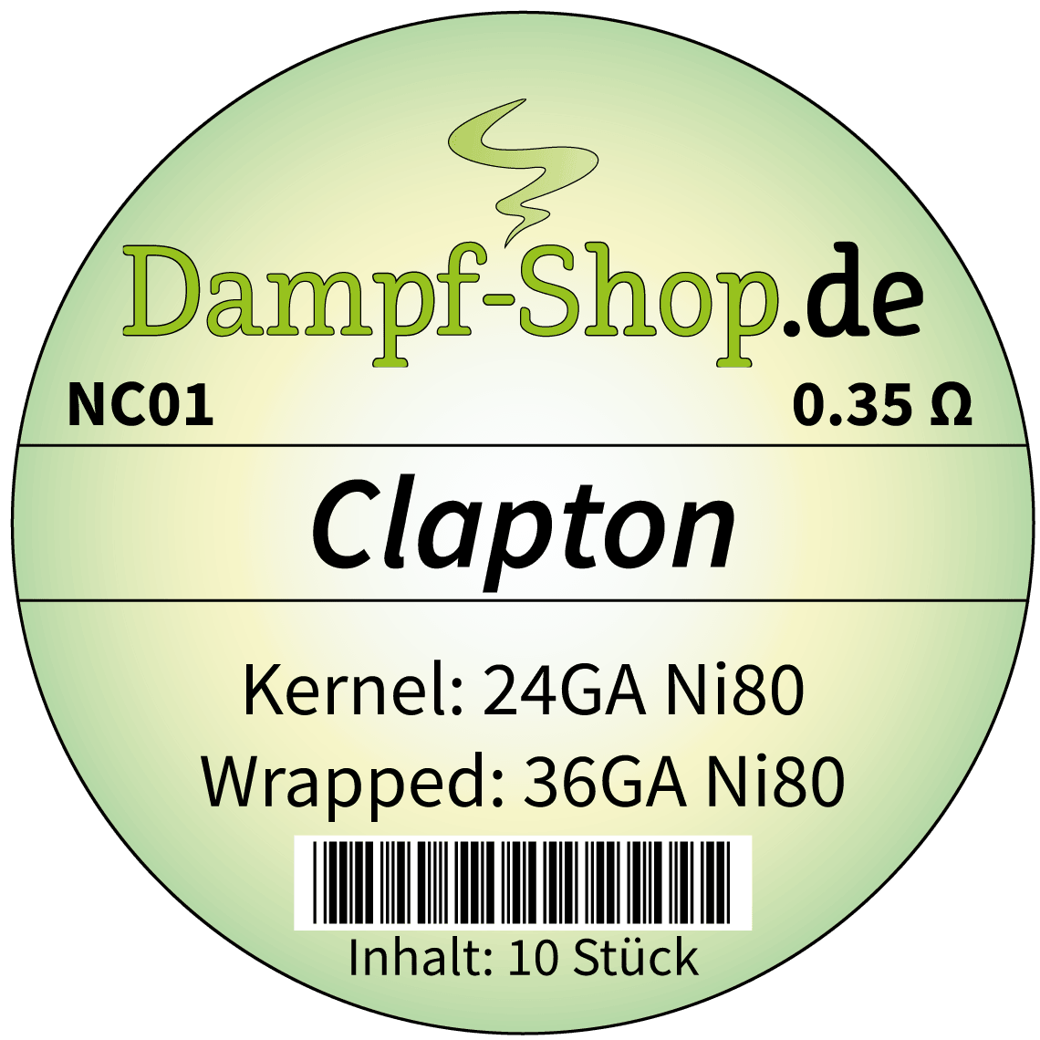 NC01 - 10x Ni80 Clapton - 0.51 mm + 0.12 mm - 0.35 Ohm