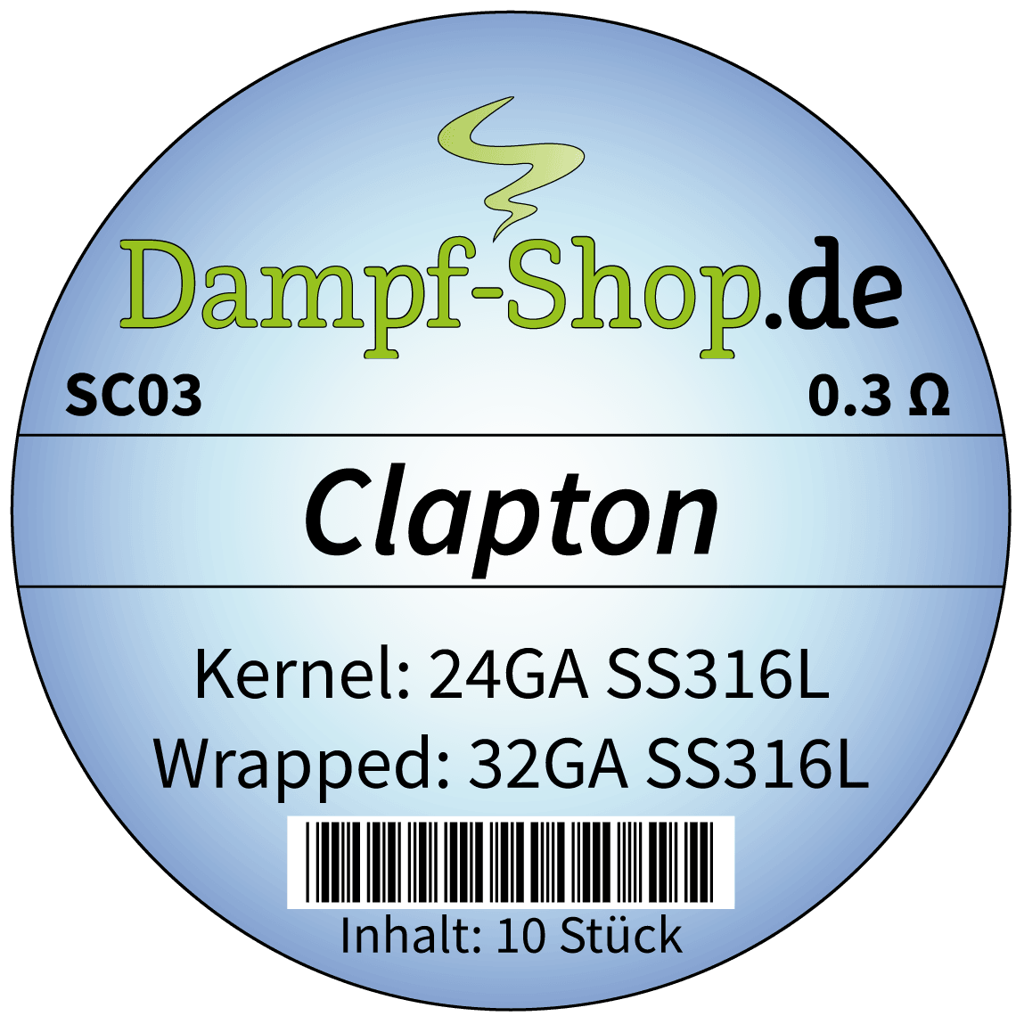 SC03 - 10x SS316L Clapton - 0.51 mm + 0.20 mm - 0.3 Ohm