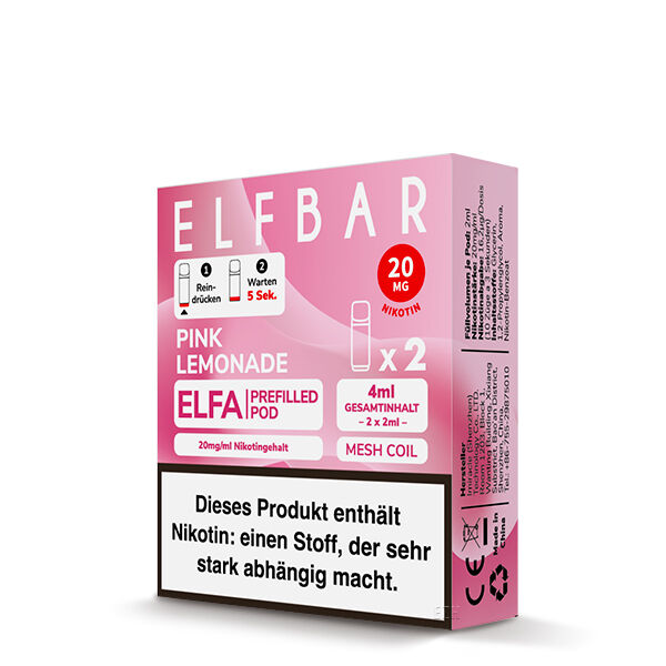 2x Elfbar Elfa CP Prefilled Pod - Pink Lemonade 20mg/ml
