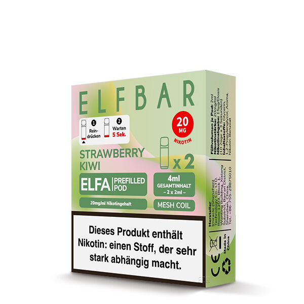 2x Elfbar Elfa CP Prefilled Pod - Strawberry Kiwi 20mg/ml