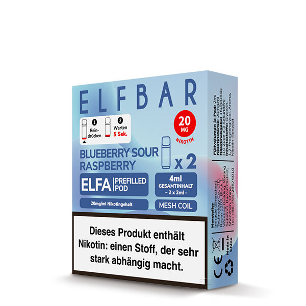 2x Elfbar Elfa CP Prefilled Pod - Blueberry Sour Raspberry 20mg/ml